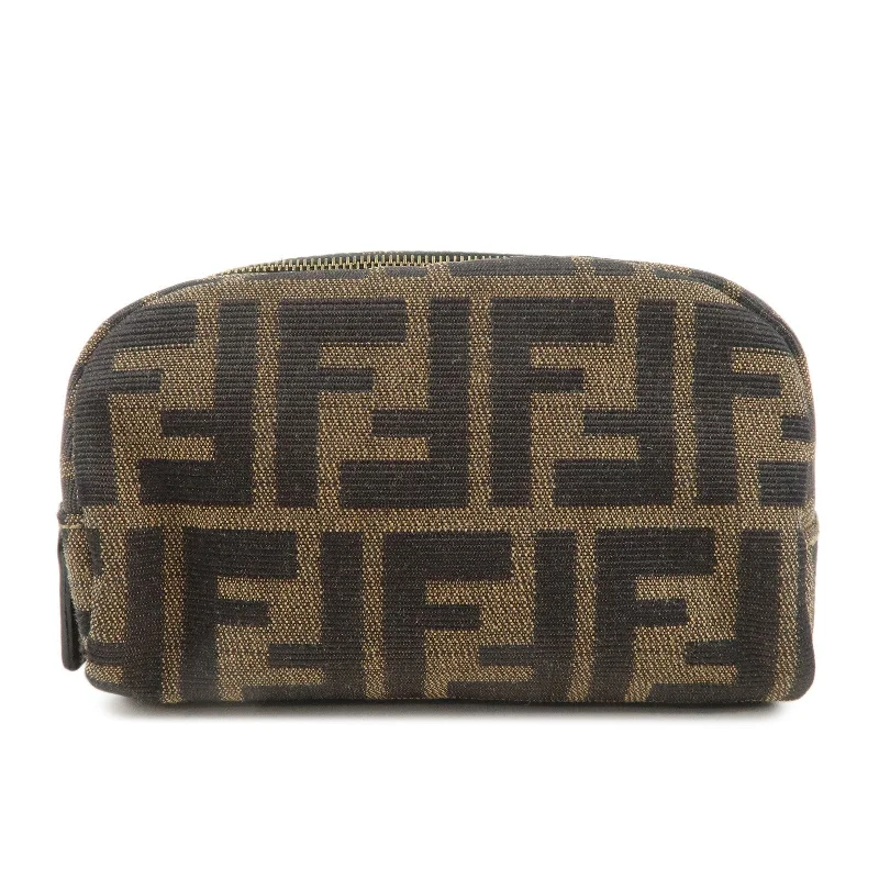 FENDI Zucca Canvas Leather Pouch Khaki Black 26361