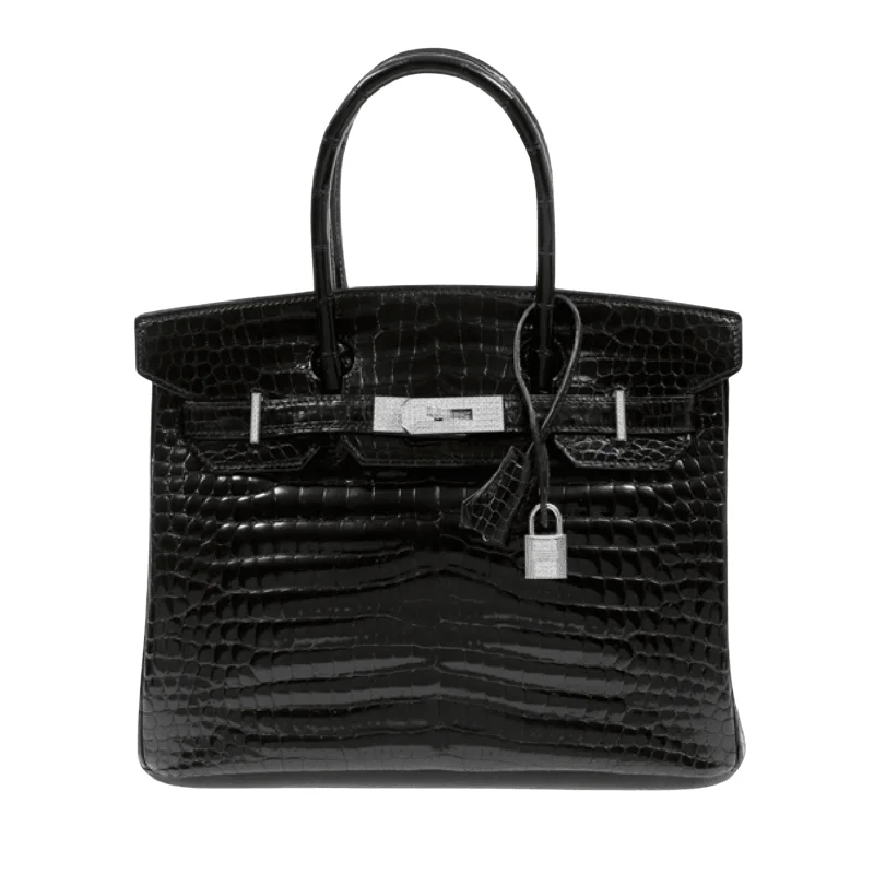 Hermès 30cm Black Crocodile Diamond Encrusted Birkin Bag