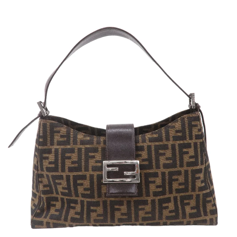 FENDI Zucca Canvas Leather Shoulder Bag Brown Black 16115