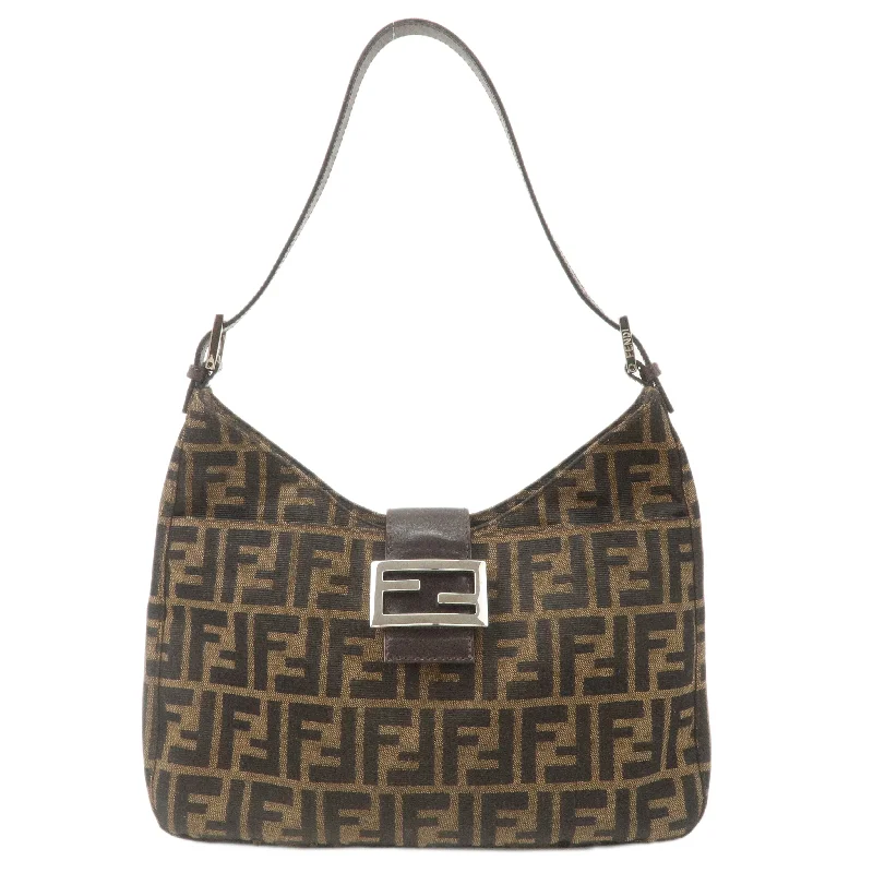 FENDI Zucca Canvas Leather Shoulder Bag Brown Black 26569