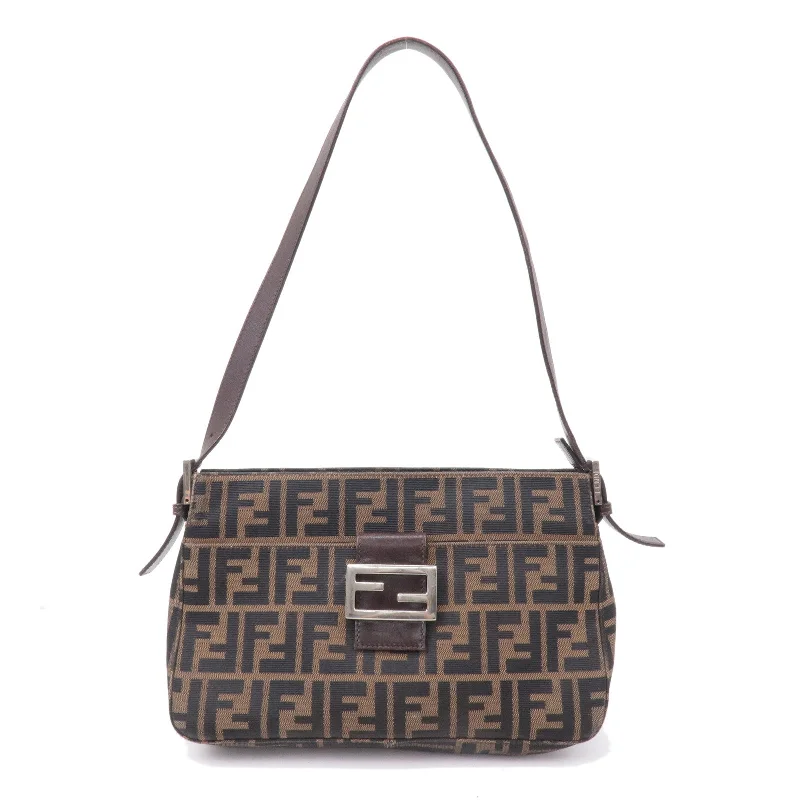 FENDI Zucca Canvas Leather Shoulder Bag Brown Black 26566