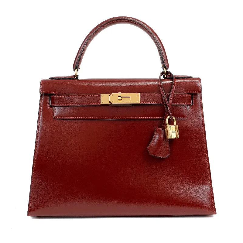 Hermes Vintage 28cm Rouge H Box Calf Kelly w/ Gold Hardware