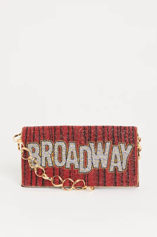 2018 Red Beaded Preowned Alta Moda Broadway Clutch Bag