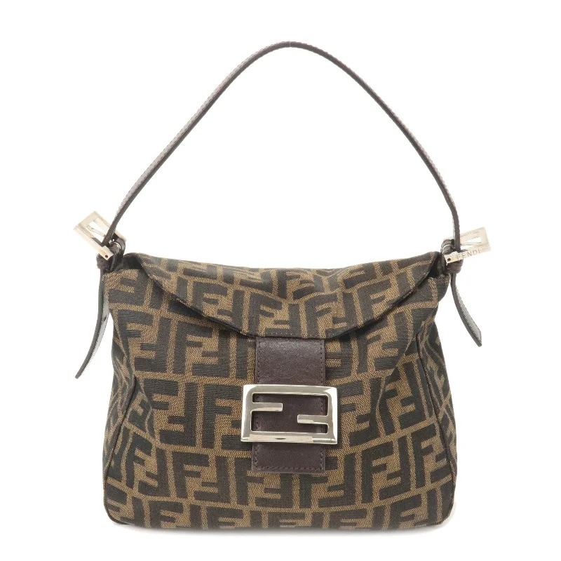 FENDI Zucca Canvas Leather Shoulder Bag Brown Black 26426