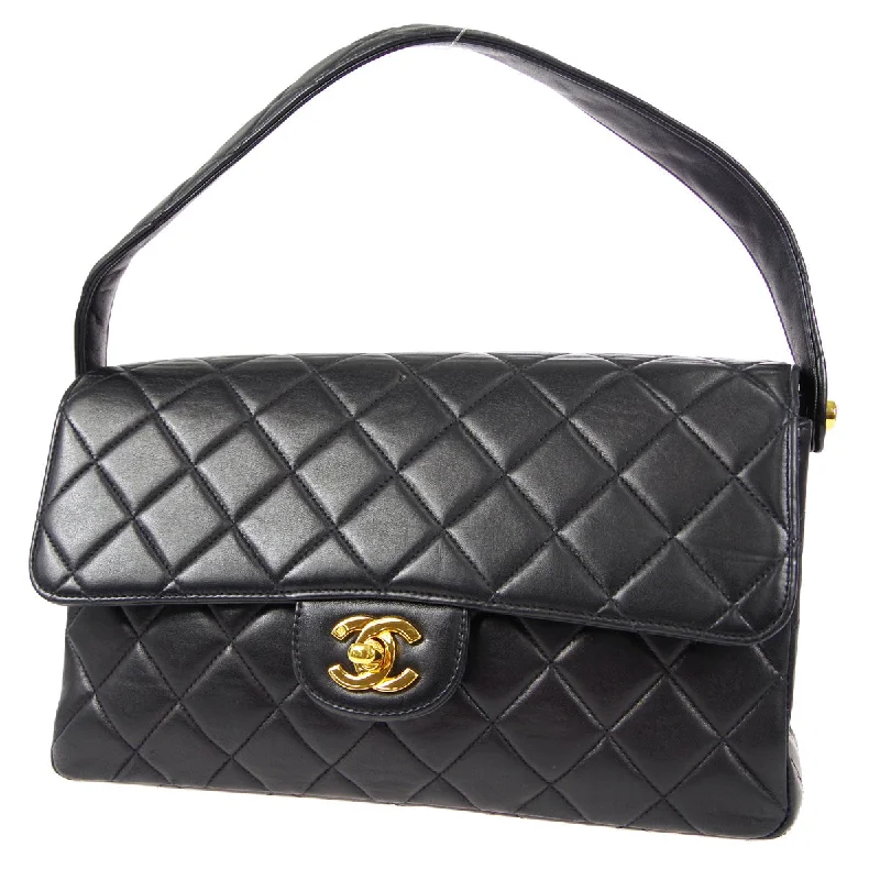 CHANEL Classic Both Side Flap Medium Handbag Black Lambskin