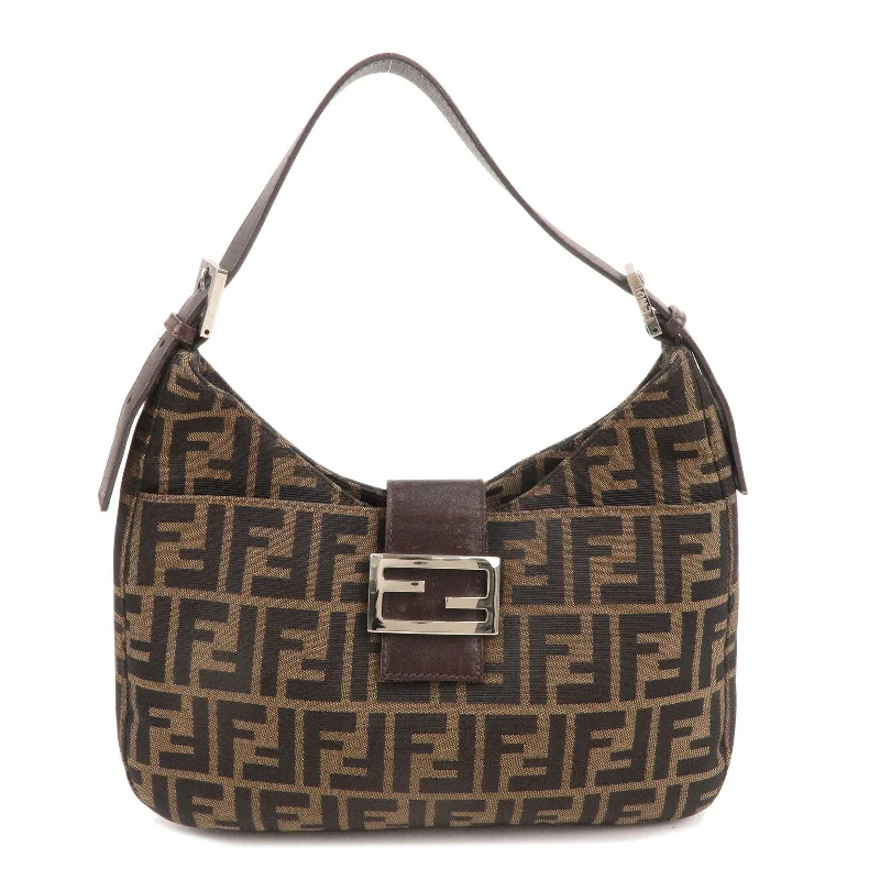 FENDI Zucca Canvas Leather Shoulder Bag Brown Black 26569