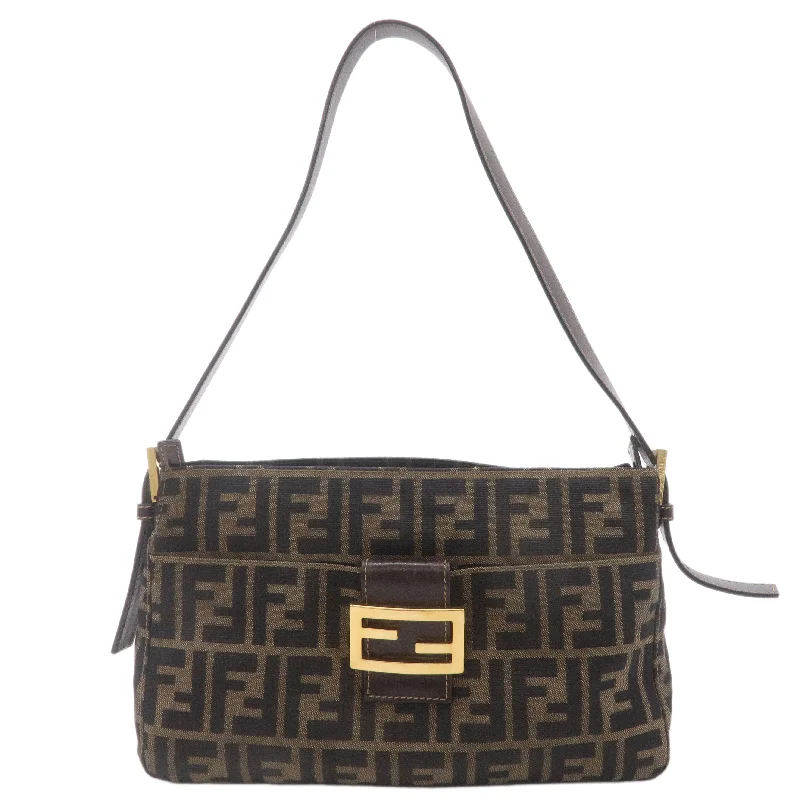 FENDI Zucca Canvas Leather Shoulder Bag Brown Black