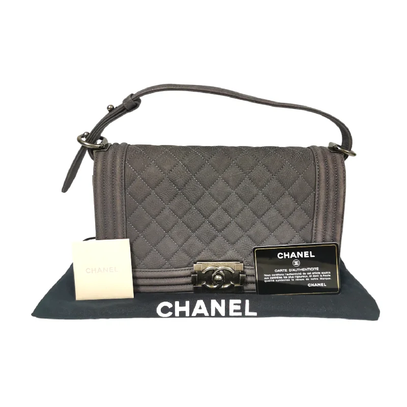 Chanel Boy Medium Grey Suede Ruthenium