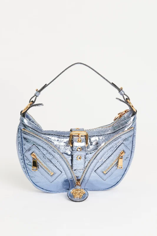 Blue Metallic Leather Preowned Repeat Small Hobo Shoulder Bag