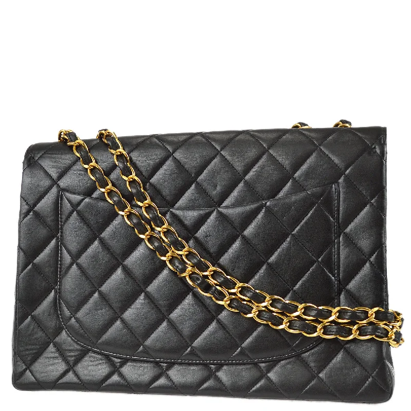 Chanel Classic Flap Jumbo Chain Shoulder Bag Black Lambskin