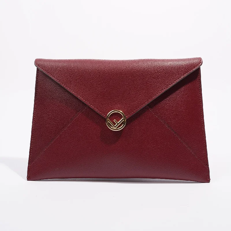 Fendi Womens Pouch Clutch Burgundy Leather