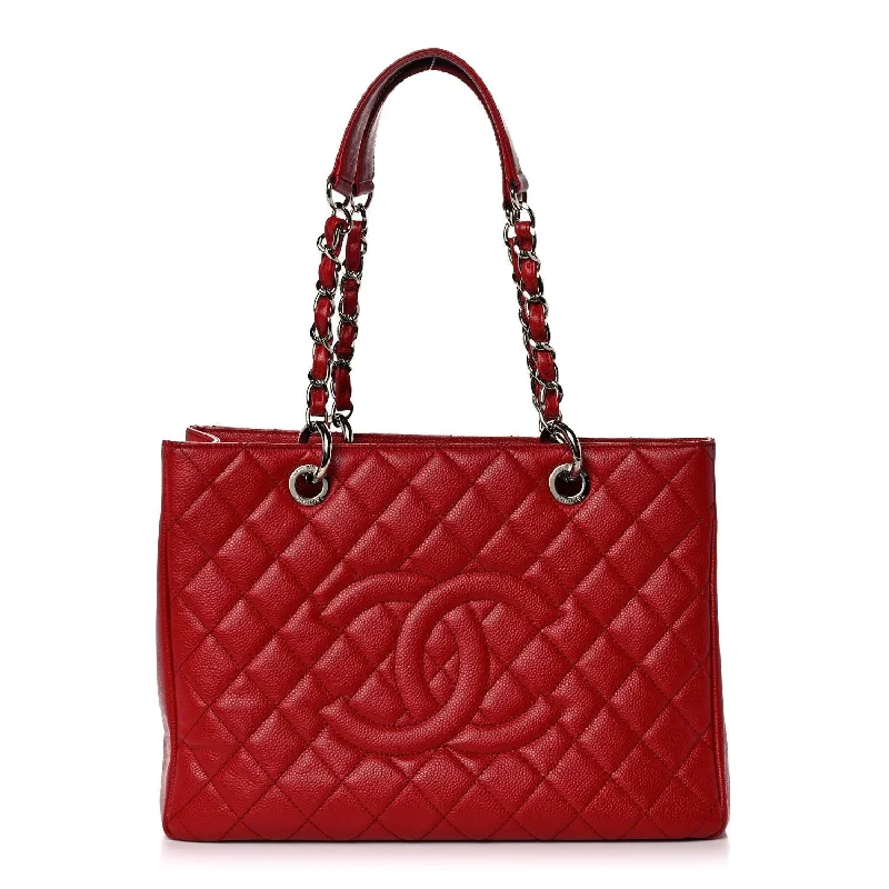 CHANEL Caviar Quilted Grand Shopping Tote GST Red