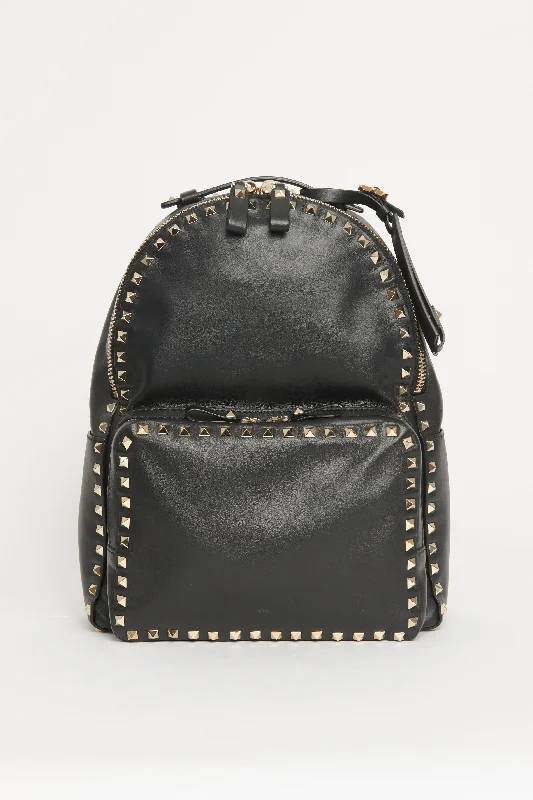 Black Leather Gold Rock Stud Preowned Backpack