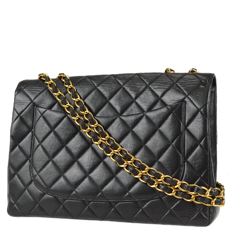 Chanel Classic Flap Jumbo Chain Shoulder Bag Black Lambskin