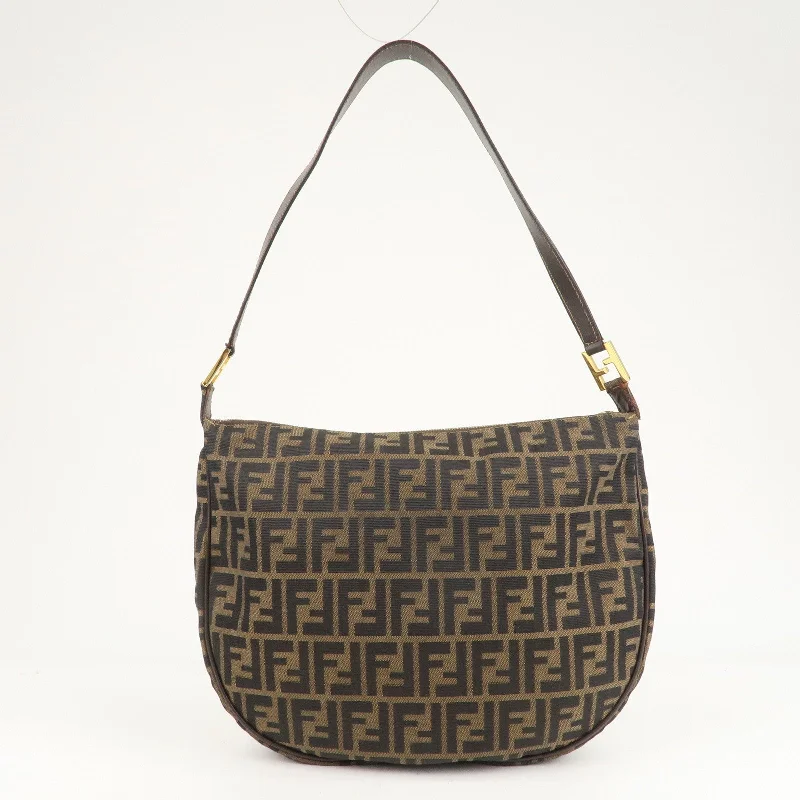 FENDI Zucca Canvas Leather Shoulder Bag Brown Black