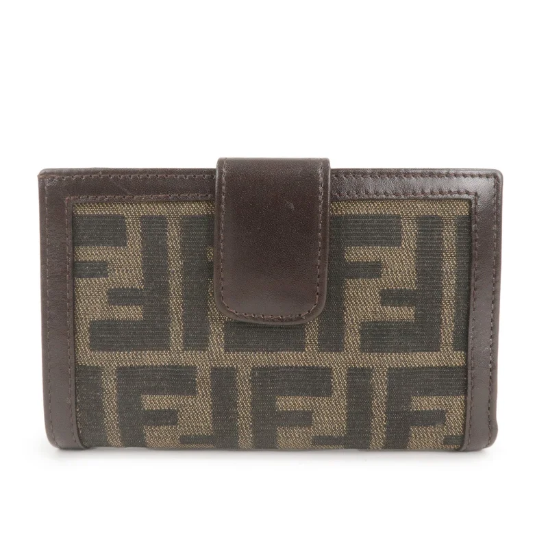 FENDI Zucca Canvas Leather Bi-Fold Wallet Khaki Black Brown 01692