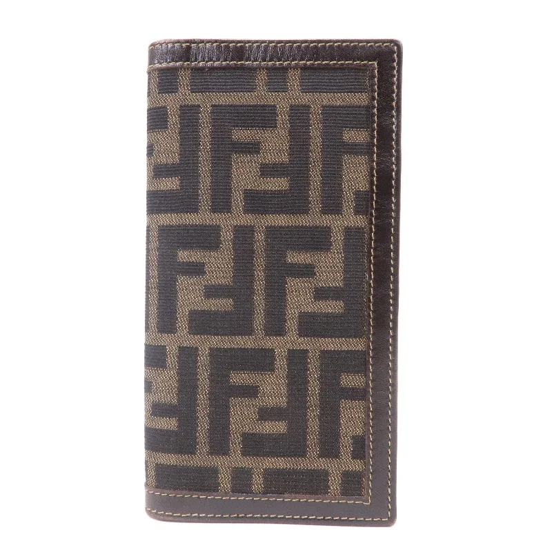 FENDI Zucca Canvas Leather Bi-fold Long Wallet Brown 30803