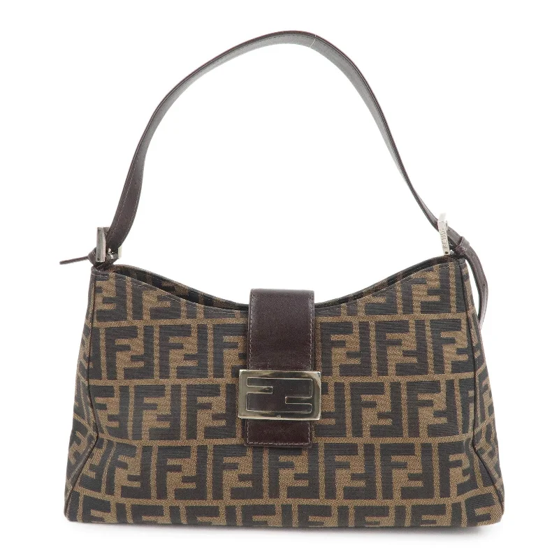 FENDI Zucca Canvas Leather Shoulder Bag Brown Black 16115