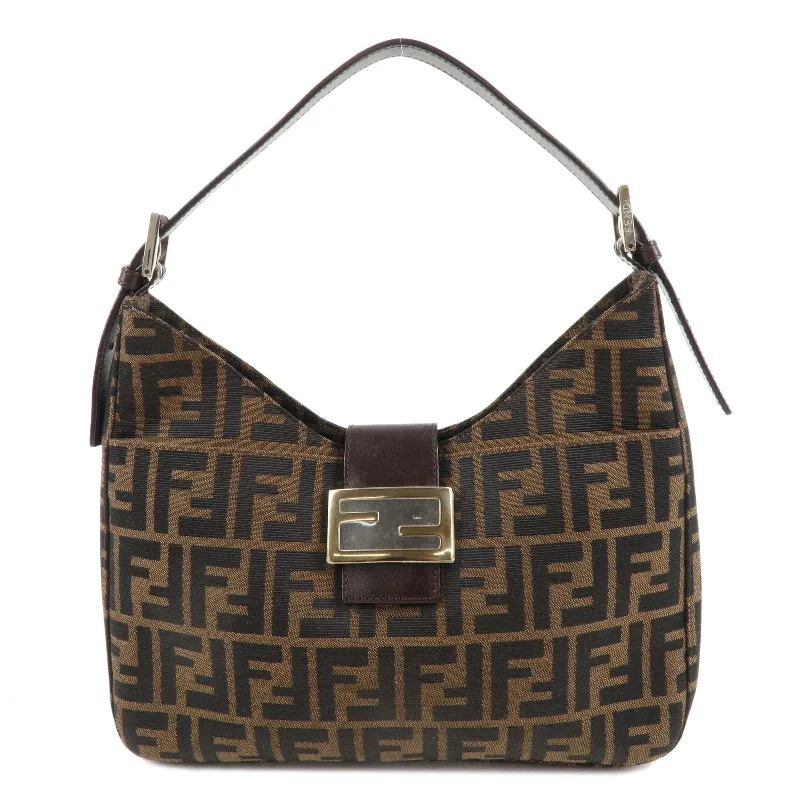 FENDI Zucca Canvas Leather Shoulder Bag Brown Black 26569