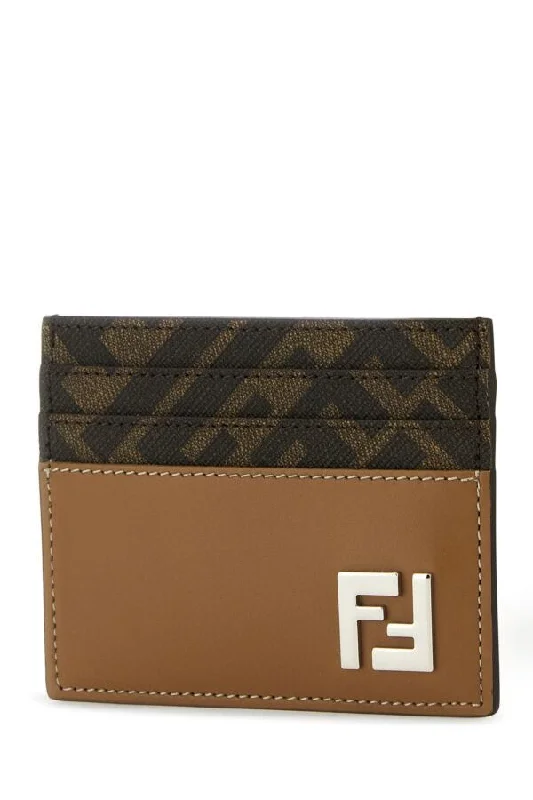 Fendi Man Multicolor Leather And Canvas Cardholder