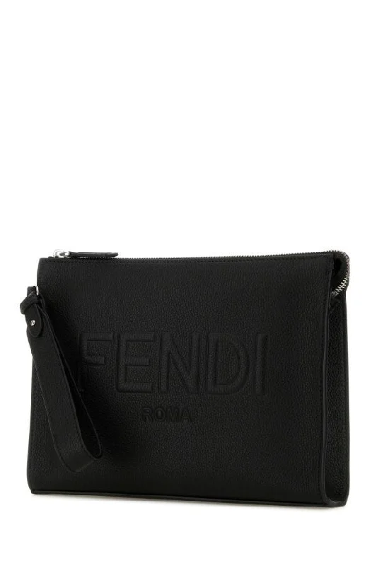 Fendi Man Black Leather Clutch