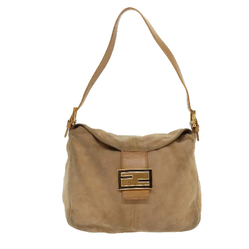 FENDI Mamma Baguette Shoulder Bag Suede Beige 2370/26426 yk6310