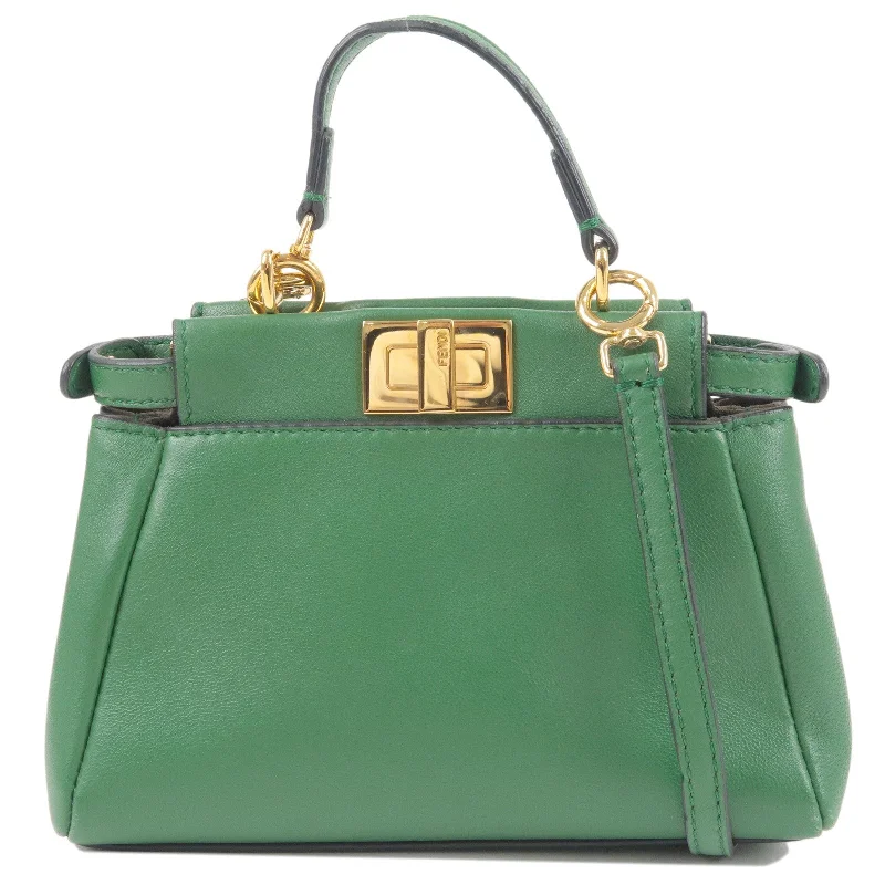 FENDI Micro Peekaboo Leather 2Way Bag Hand Bag Green 8M0355