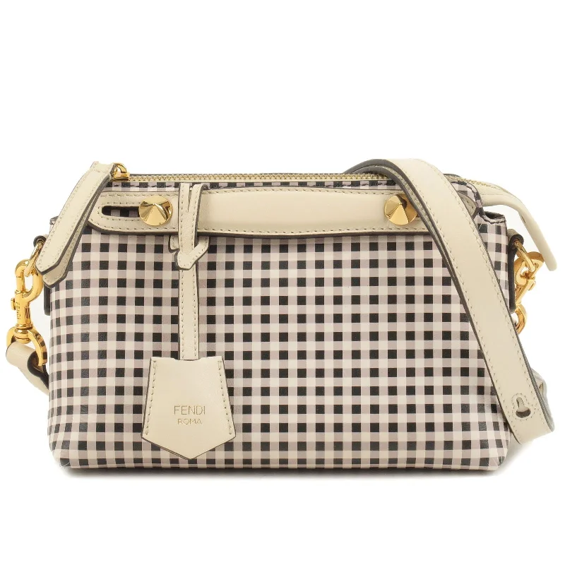 FENDI By The Way Leather 2Way Bag Checkered Black Ivory 8BL124