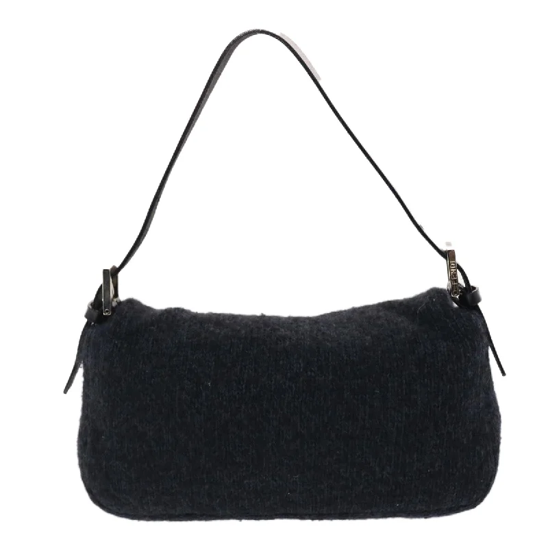 FENDI Mamma Baguette Shoulder Bag Wool Black 49783