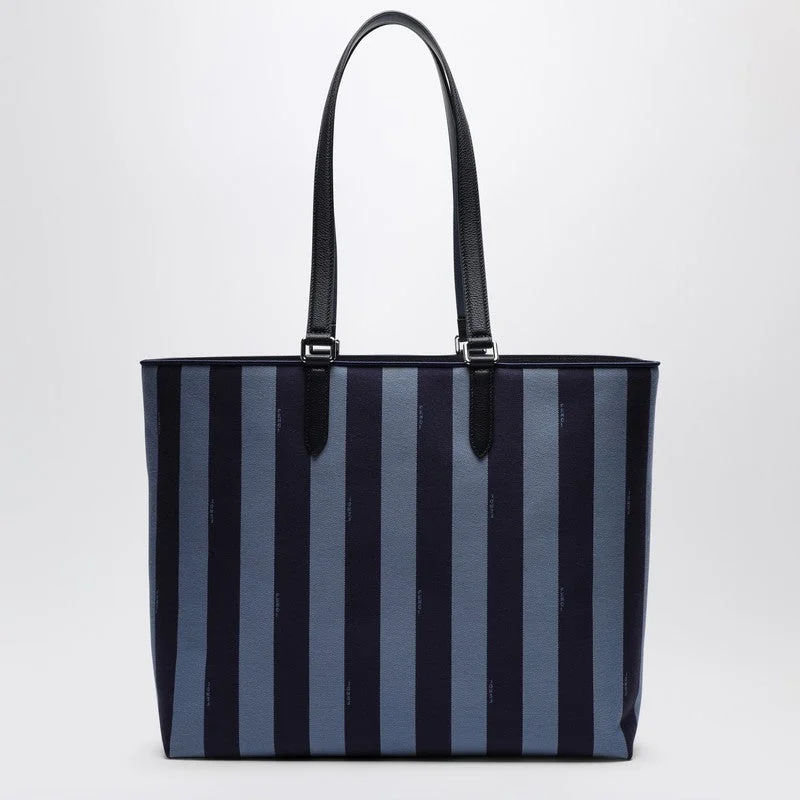 Fendi Blue Striped Fabric Shopper Bag With Logo Men