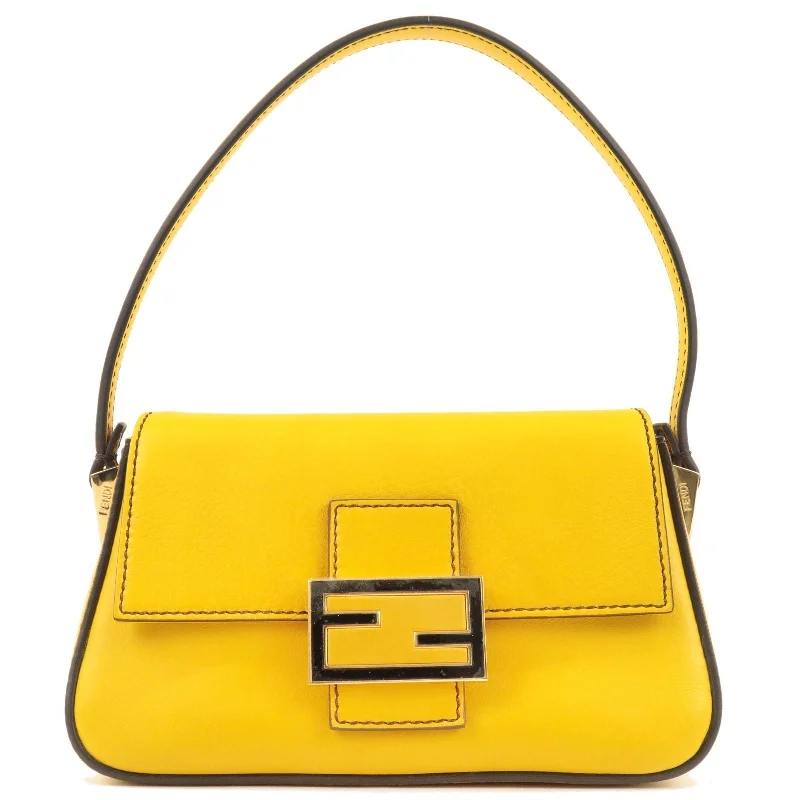 FENDI Mini Mamma Baguette Canvas Leather Hand Bag Yellow 8BR180