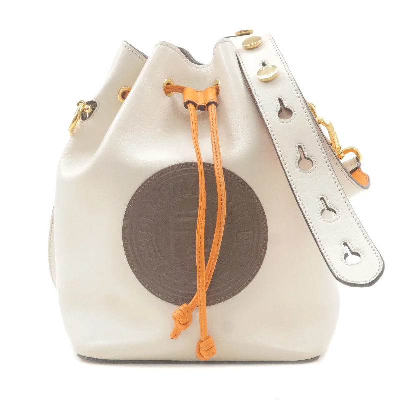 FENDI Montresor Leather Shoulder Bag Ivory Orange Brown 8BT298