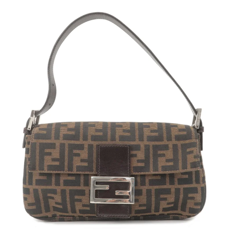 FENDI Mamma Baguette Zucca Canvas Leather Bag Beige 26424