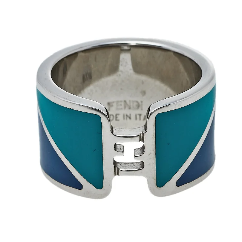 Fendi Bicolor Enamel Fendista Wide Band Ring M