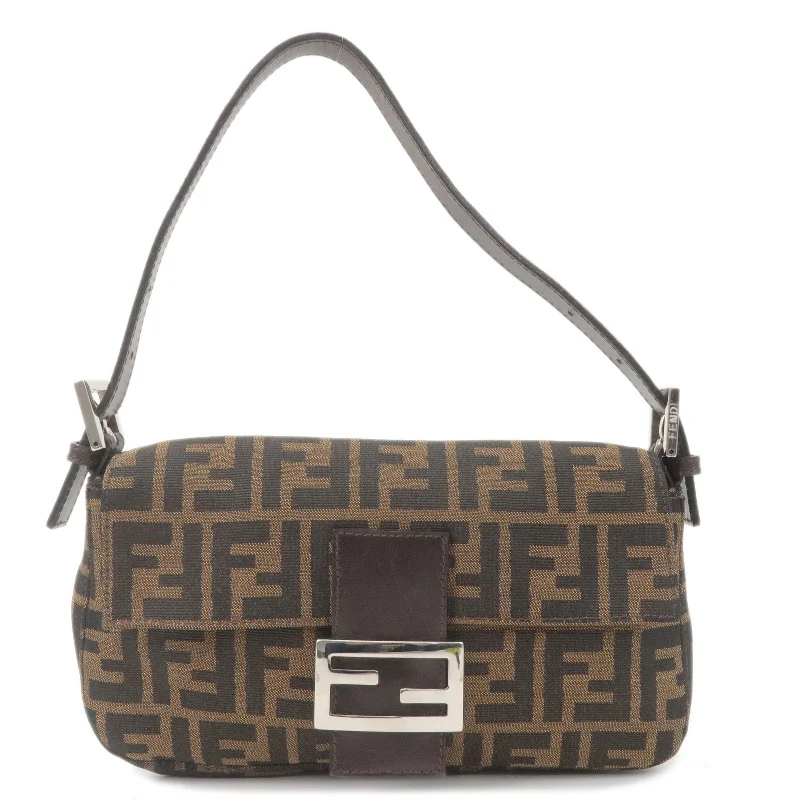 FENDI Mamma Baguette Zucca Canvas Leather Bag Brown 26424