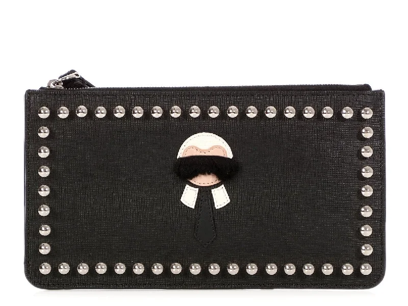 Fendi Black Studded Karlito Wristlet