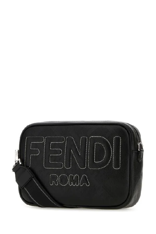 Fendi Man Black Fabric And Leather Shadow Crossbody Bag