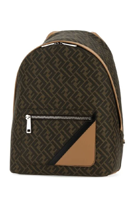 Fendi Man Multicolor Canvas And Leather Fendi Chiodo Diagonal Backpack