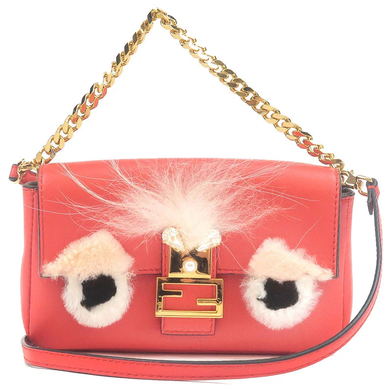 FENDI Bugs Monster Micro Bucket Leather 2Way Bag Red 8M0354