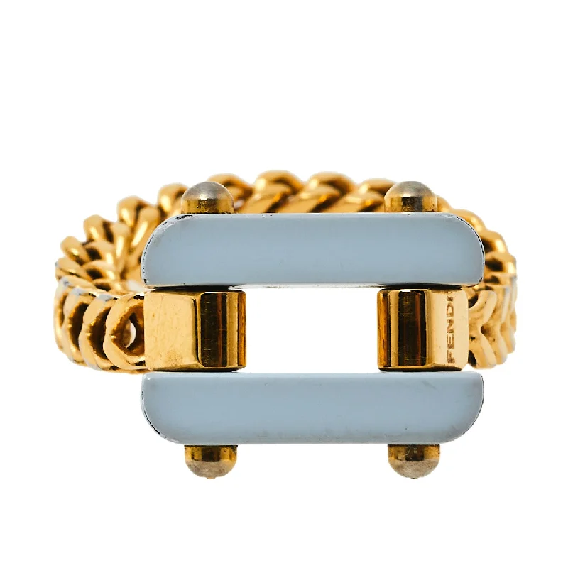 Fendi Pale Blue Resin Charm Chain Link Ring L