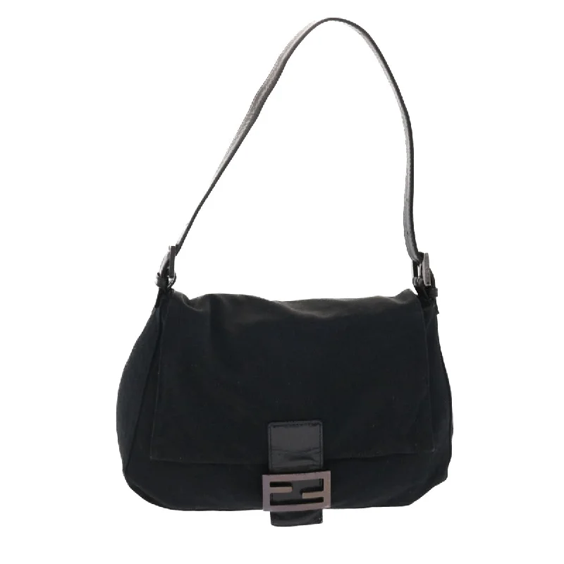 FENDI Mamma Baguette Shoulder Bag Nylon Black 50430