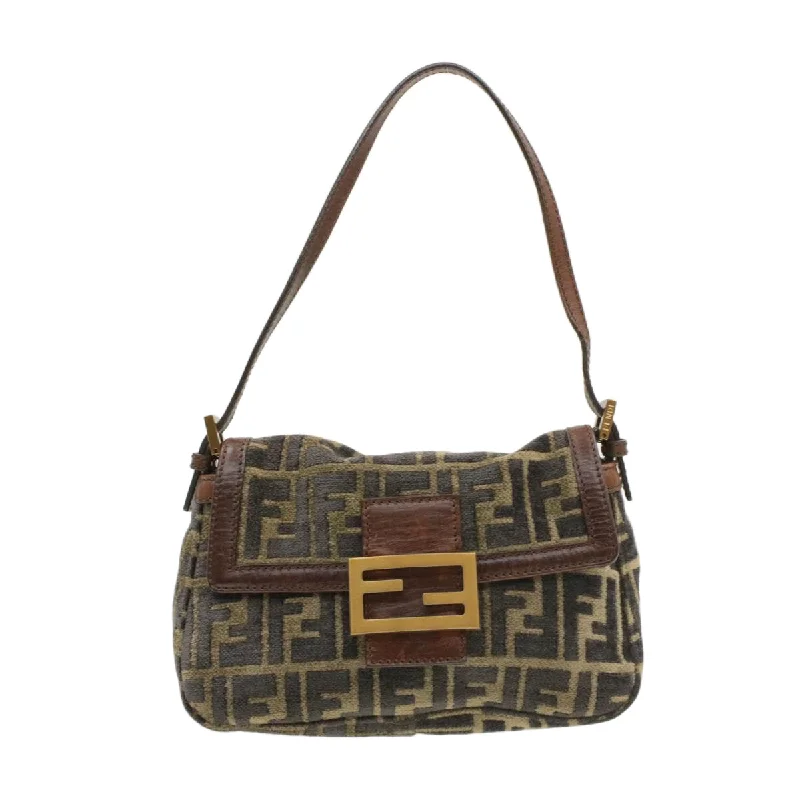 FENDI Mamma Baguette Zucca Canvas Shoulder Bag freeze Black Brown am154b